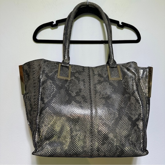 Danier | Metallic Snakeskin-Embossed Leather Tote | Structured Everyday Shoulder - Picture 3 of 16